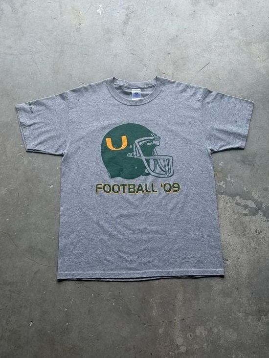 Jerzees University of Miami Football 09 Double Sided Graphic T-Shirt Size Mens L 2