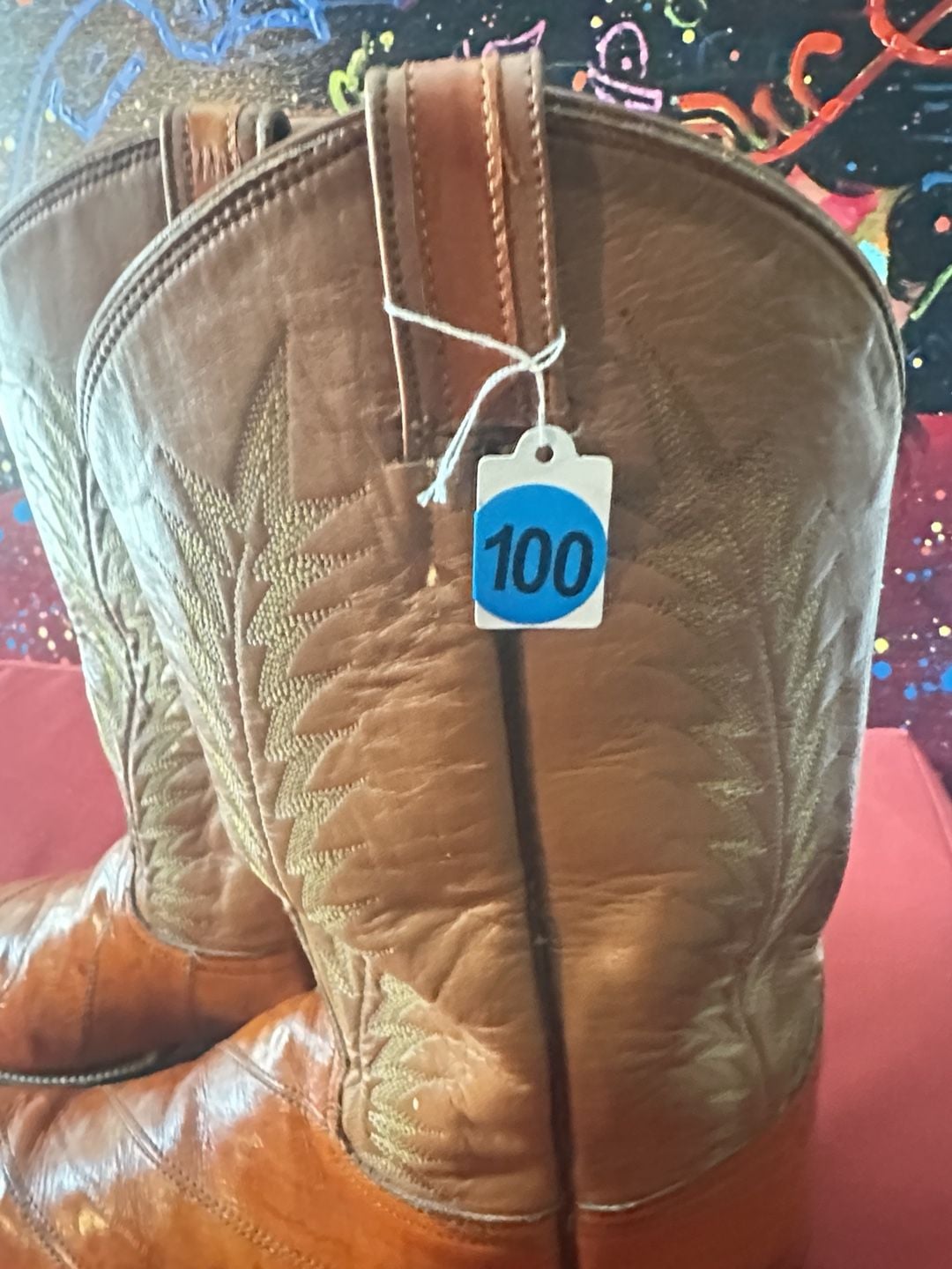 No.100 Vintage Exotic Eelskin Leather Western Cowboy Boots Brown 14