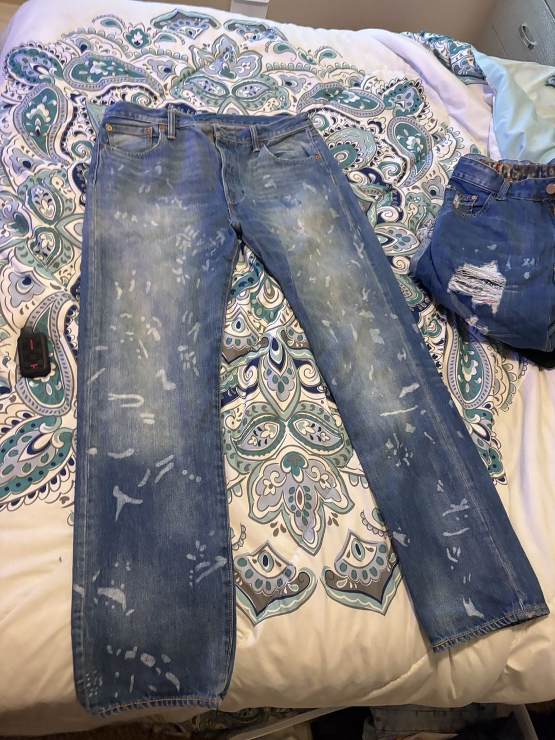 Levi's 501 Straight Jeans 34x32 Light Wash Distressed Paint Splatter 2