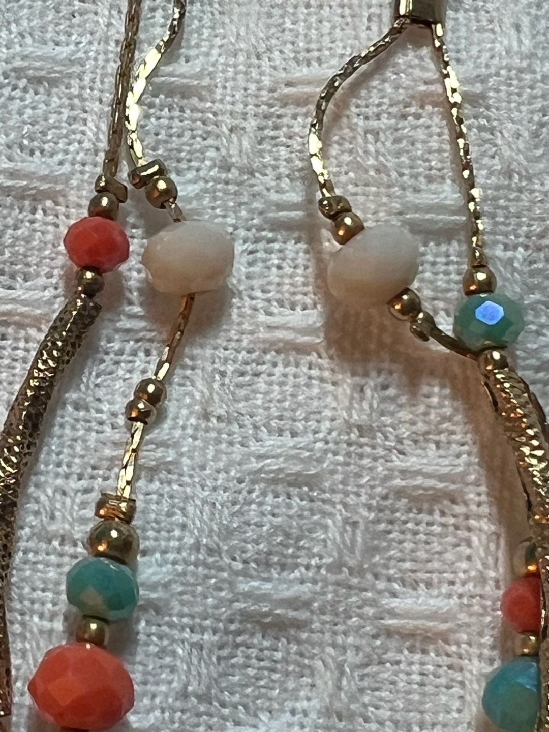 Beaded Multi-Strand Bracelet Gold Tone Turquoise Coral Faceted Beads 4