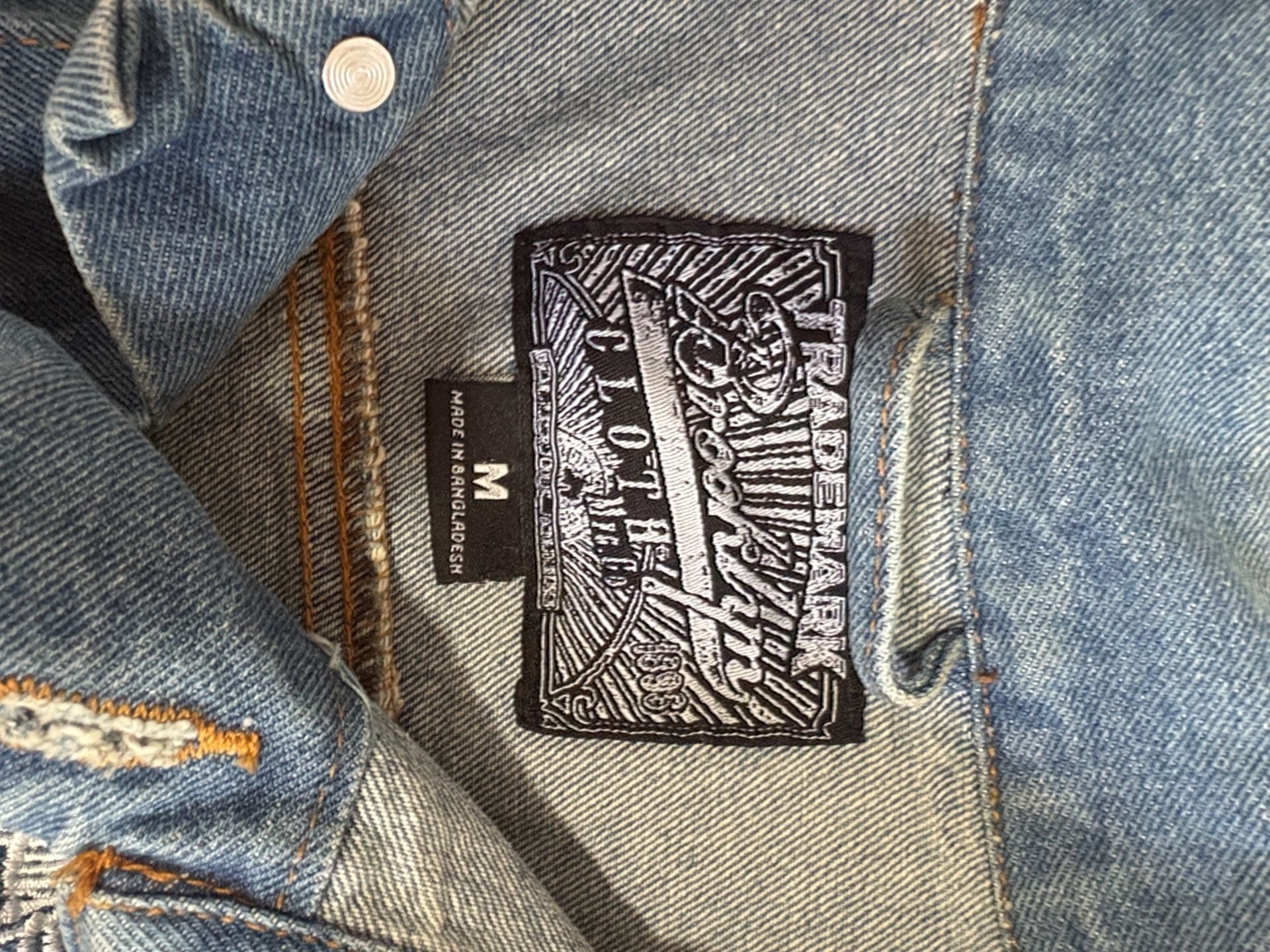 Brooklyn Cloth Jean Jacket Size M Blue Blessed Rose Embroidery Patches 5