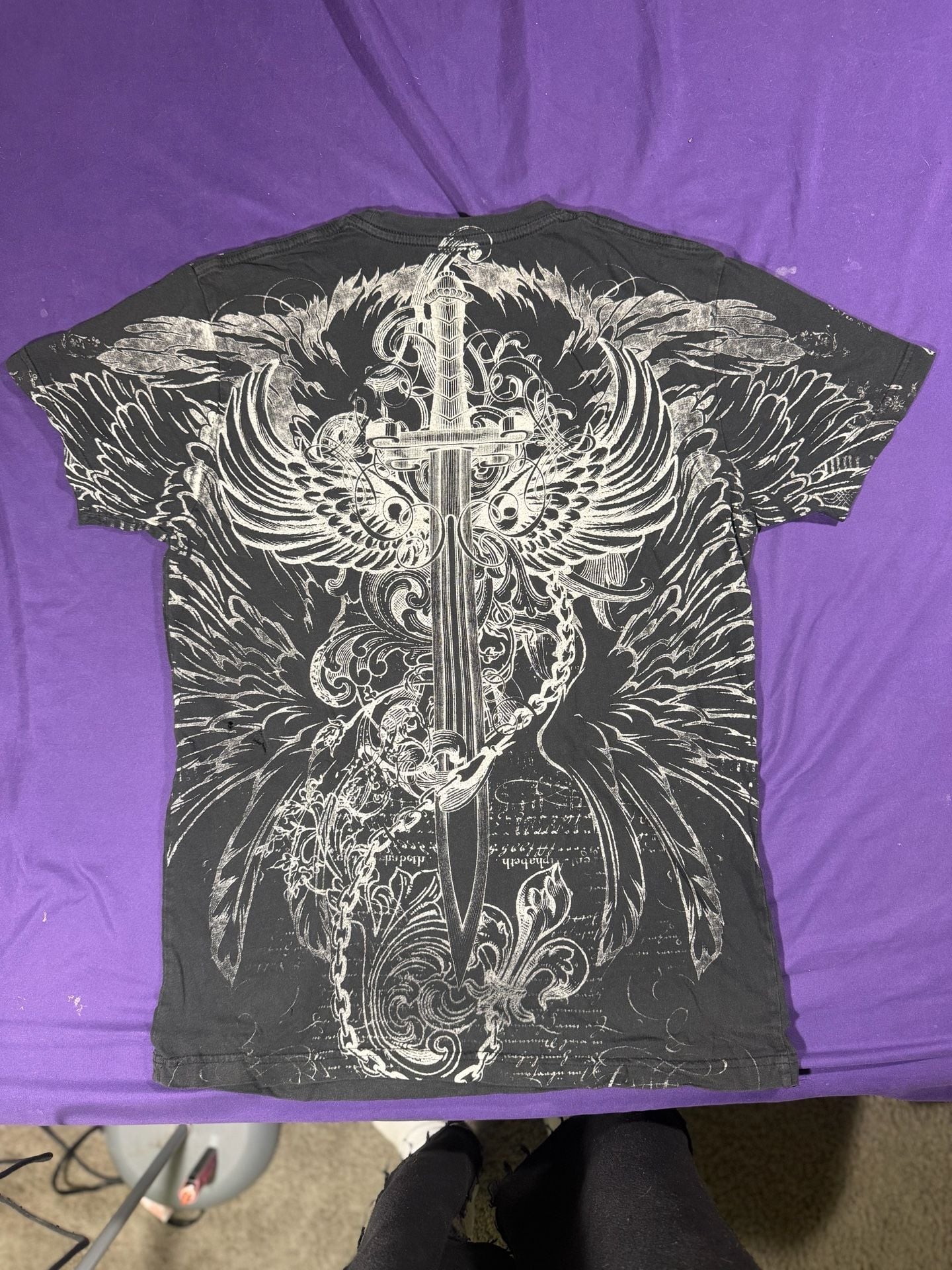 Kenflick Graphic T-Shirt Size M Black Y2K Dagger Eagle 4
