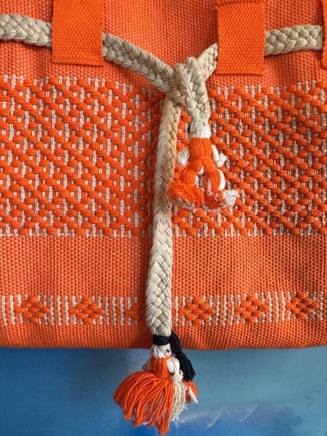 Handmade Woven Tote Bag Orange Handbag Mexican Artisan 3