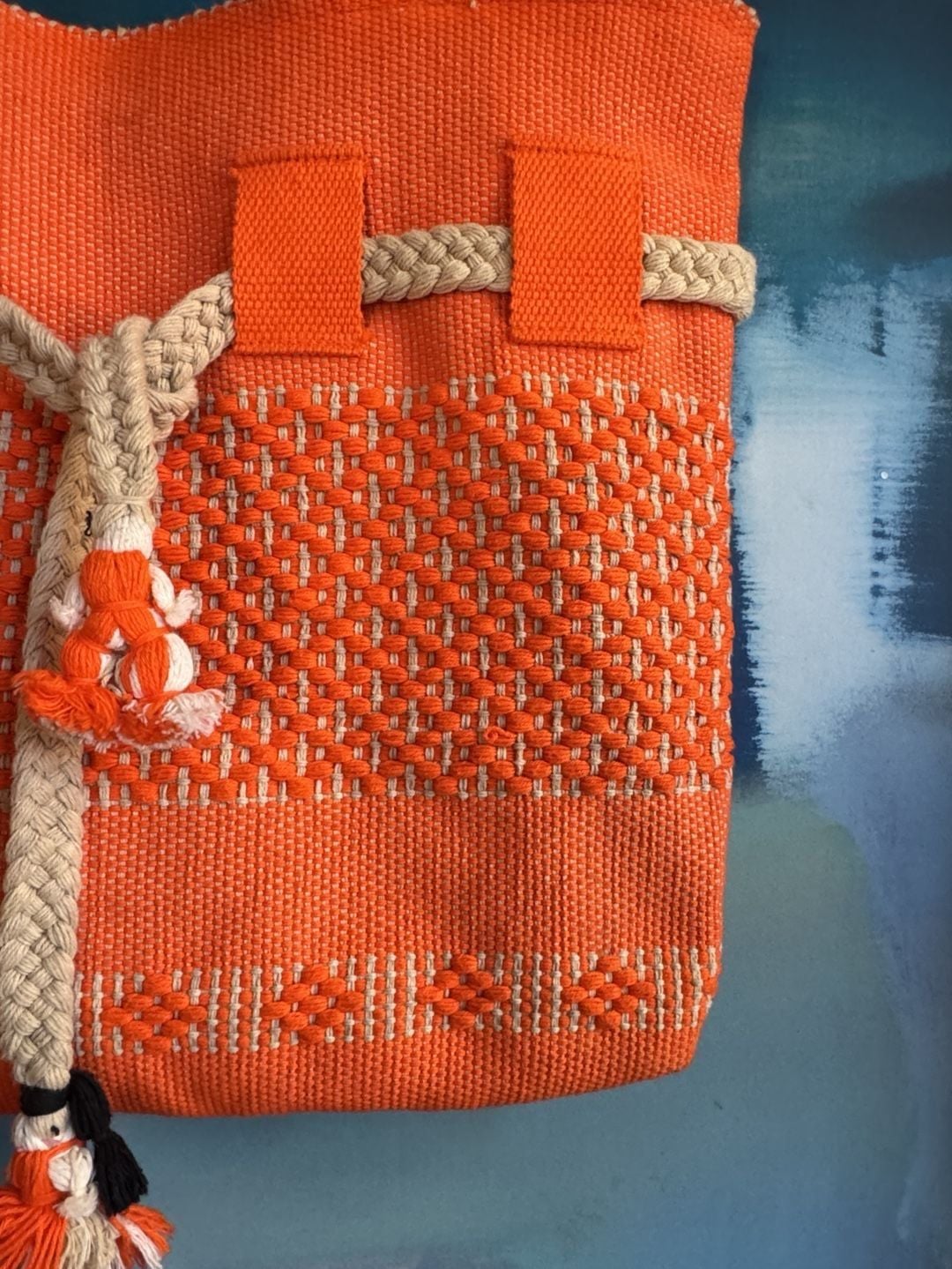 Handmade Woven Tote Bag Orange Handbag Mexican Artisan 4
