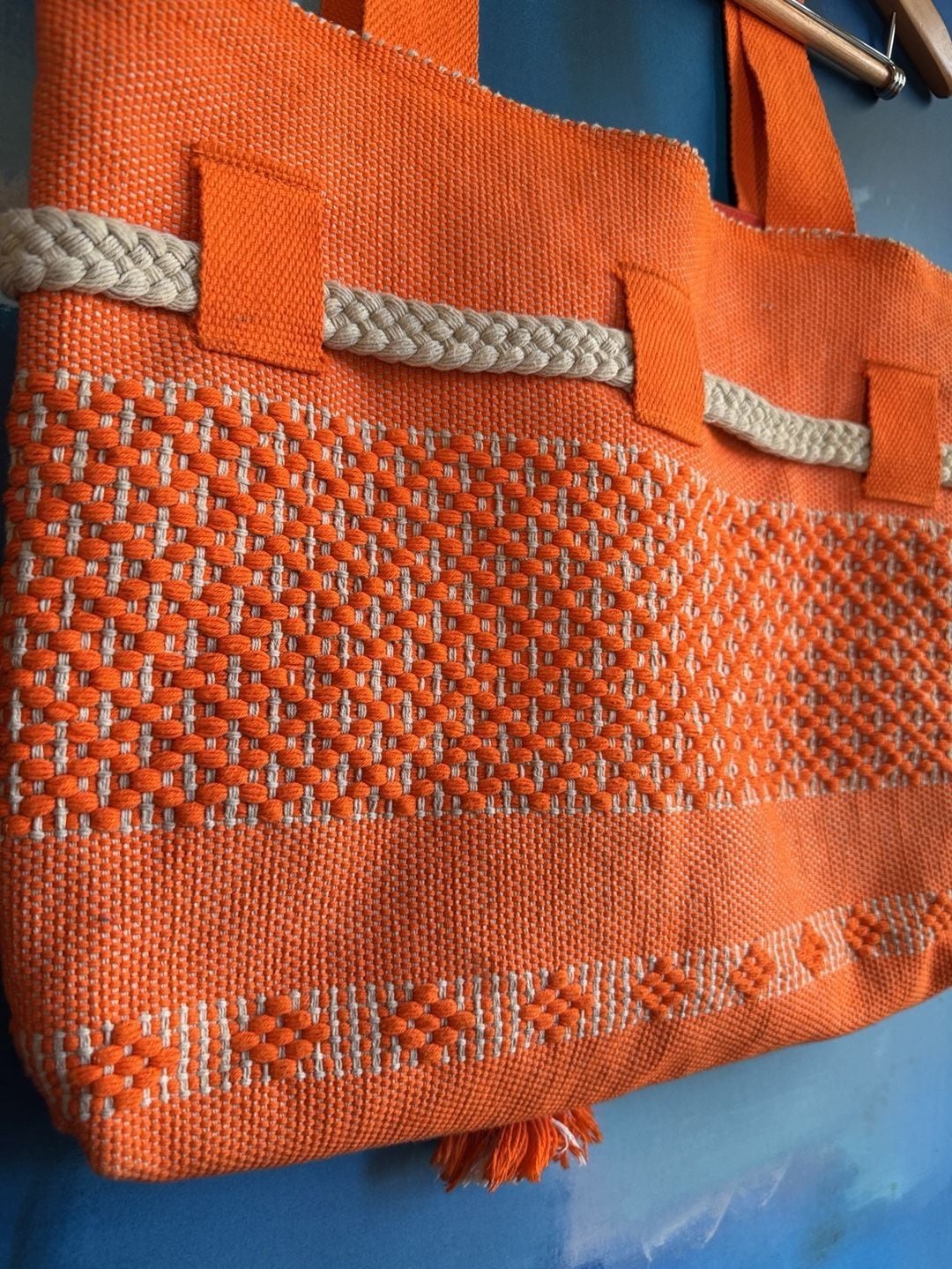 Handmade Woven Tote Bag Orange Handbag Mexican Artisan 8