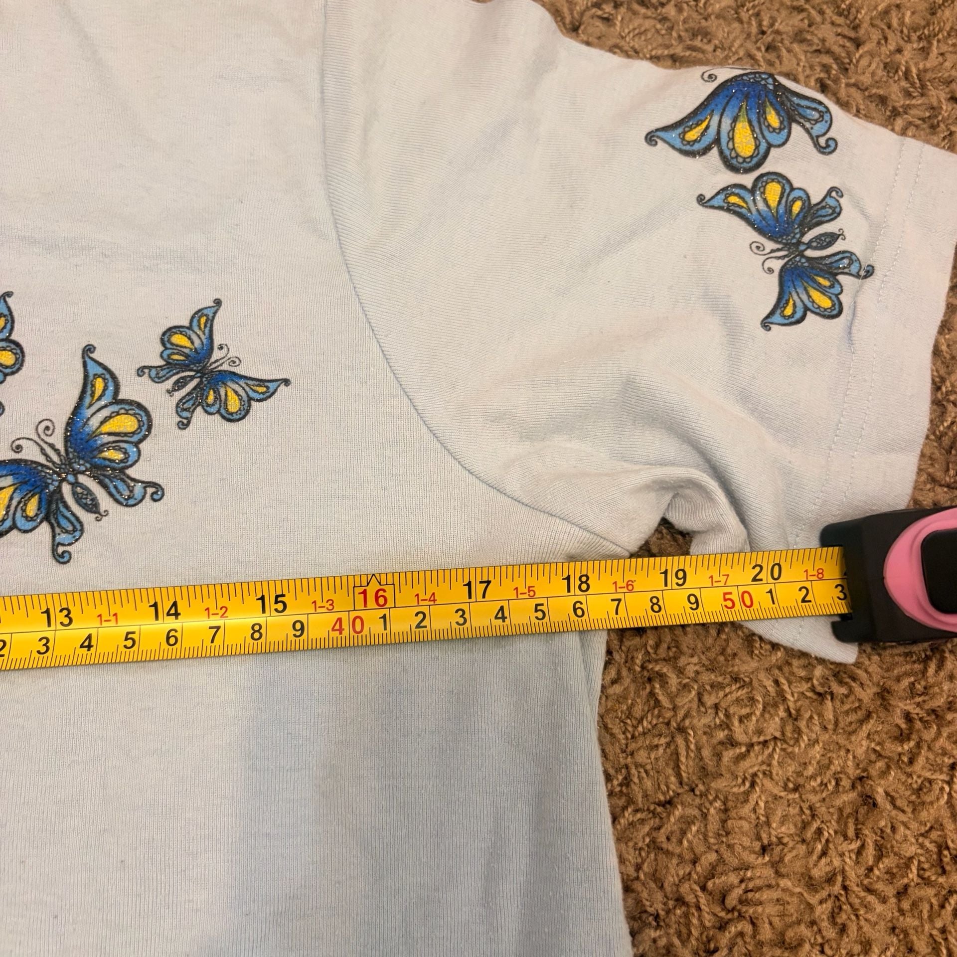 M-Fasis Butterfly T-Shirt Light Blue Slit Neck Y2K Graphic Tee 4