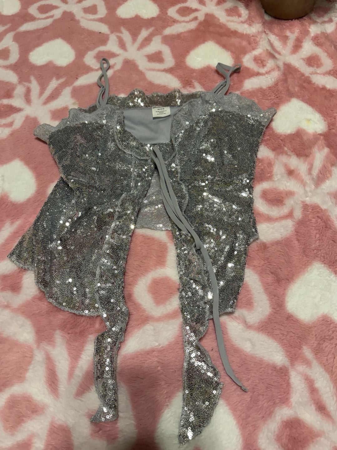 No Boundaries Sequin Tie Front Crop Top Size XS 0-2 Silver 3