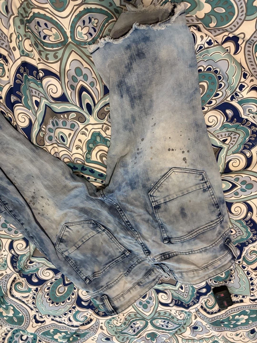 Denim Jeans Acid Wash Slim Distressed Paint Splatter Biker 2