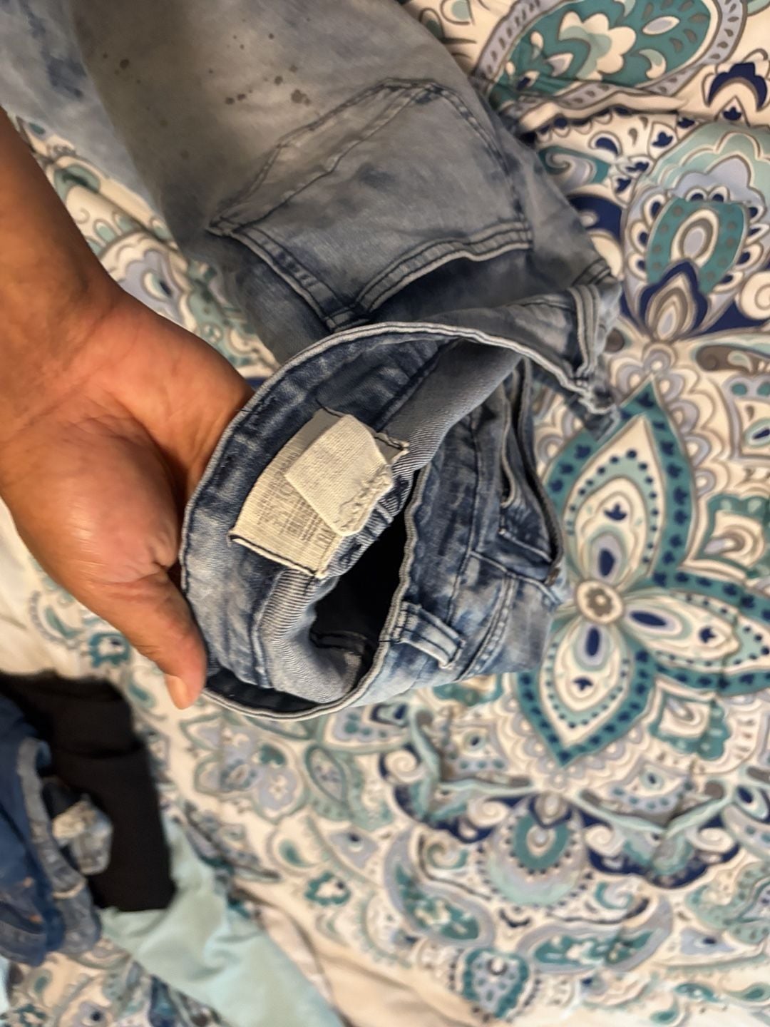 Denim Jeans Acid Wash Slim Distressed Paint Splatter Biker 3