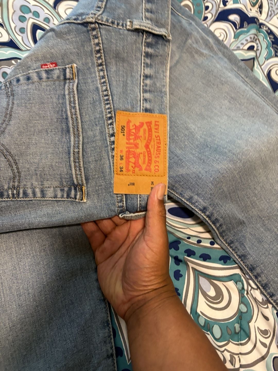 Levi's 501 Straight Jeans 36x34 Light Wash Denim 3