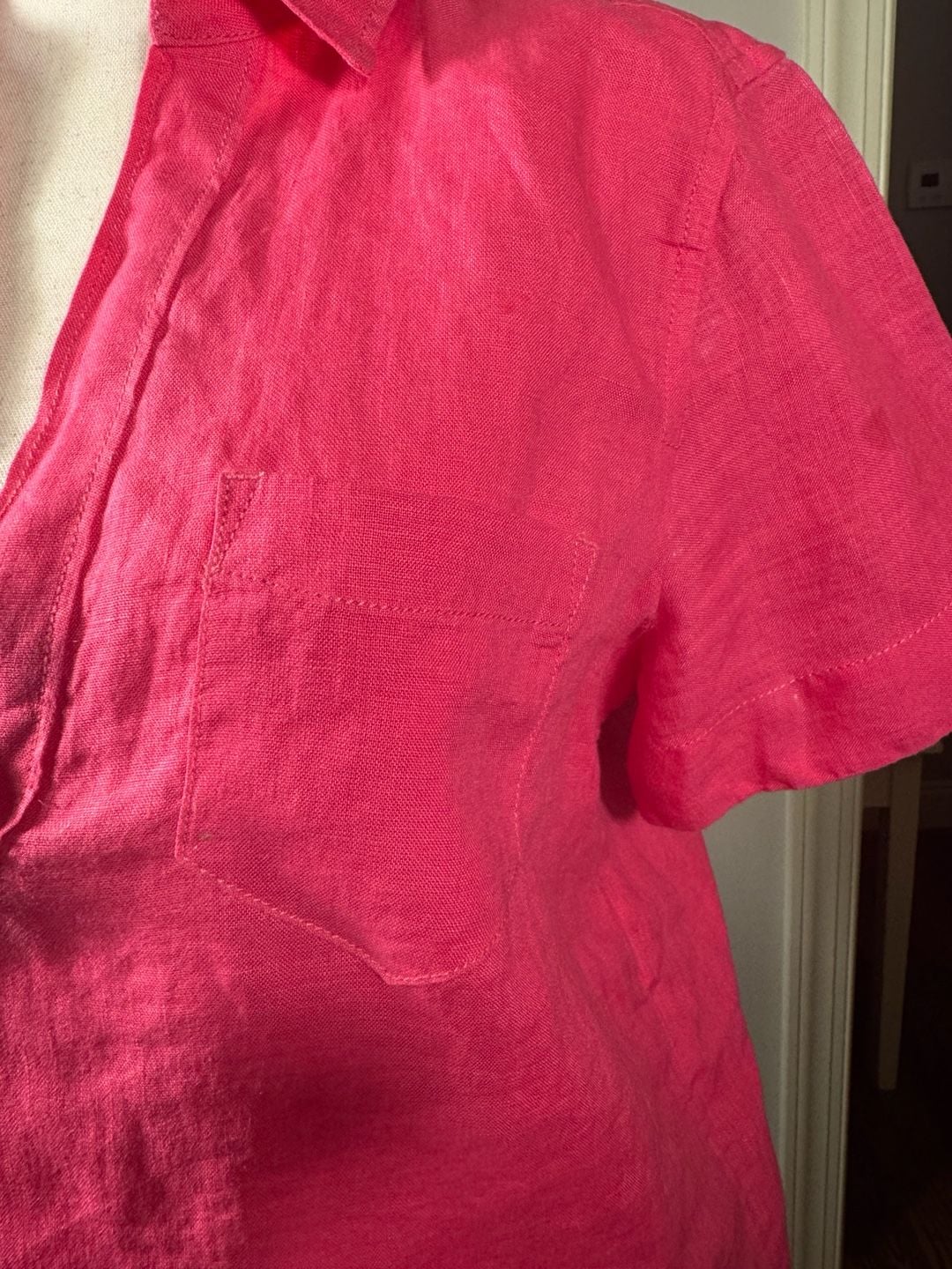 J. Crew Popover Linen Short Sleeve Shirt Size XS Pink h1596 4