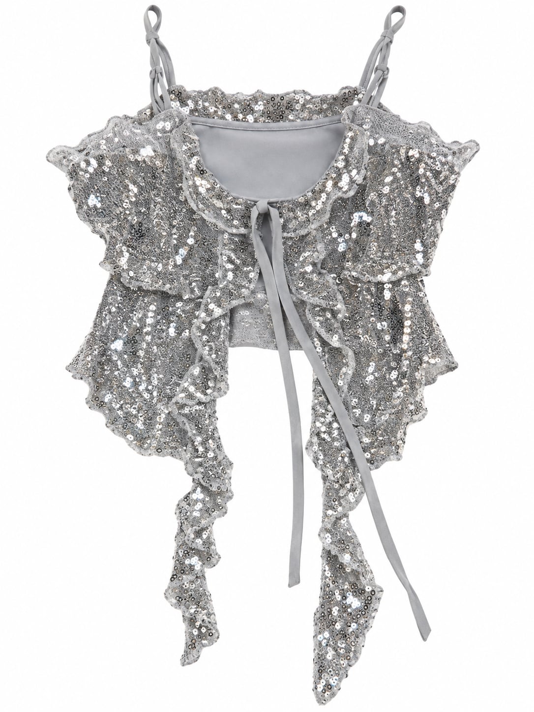 No Boundaries Sequin Tie Front Crop Top Size XS 0-2 Silver 2
