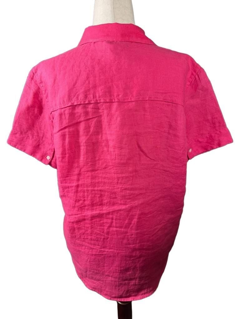 J. Crew Popover Linen Short Sleeve Shirt Size XS Pink h1596 6