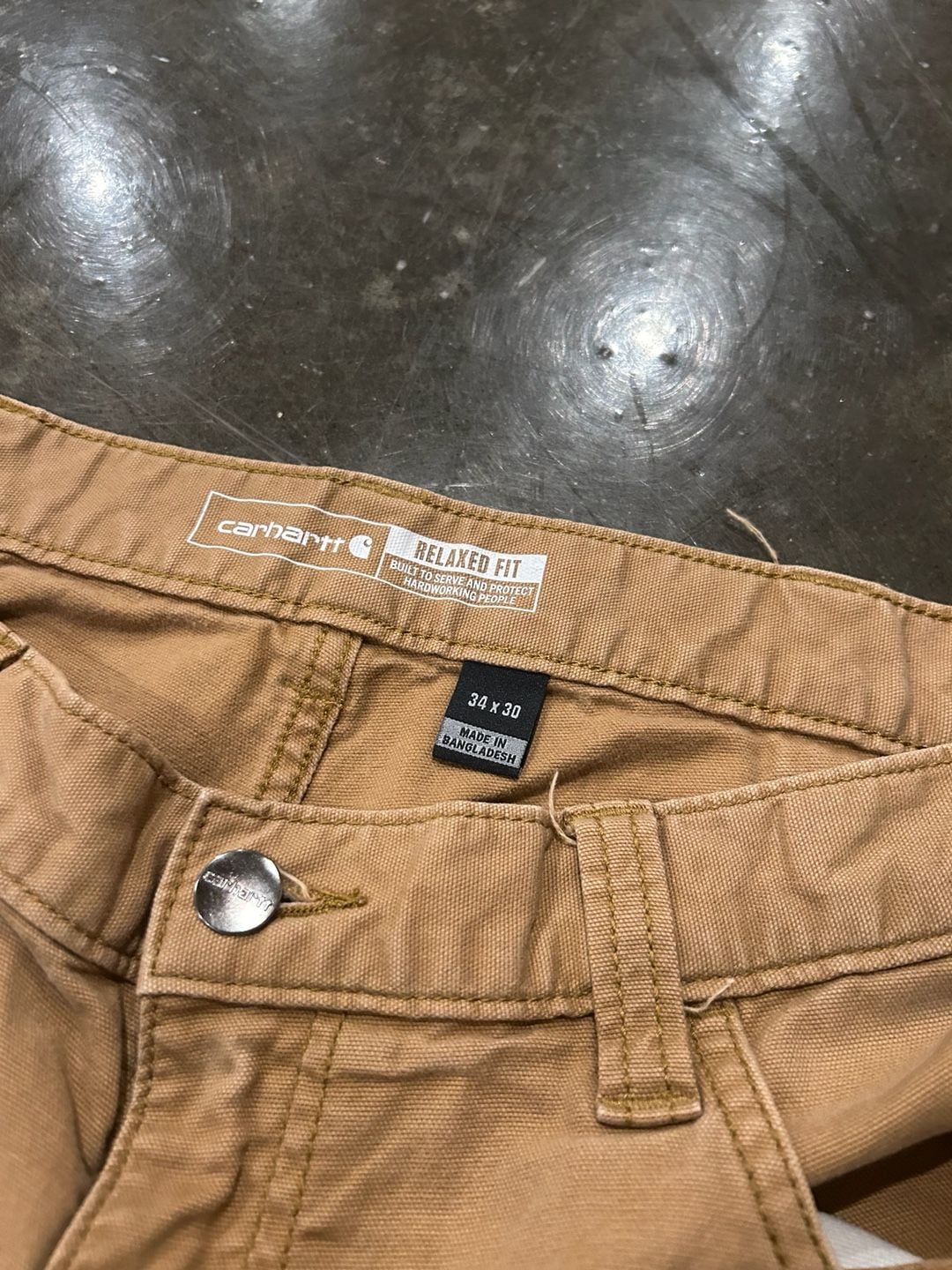 Carhartt Relaxed Fit Work Pants Size 34x30 Tan Duck Canvas Utility Dungaree 5