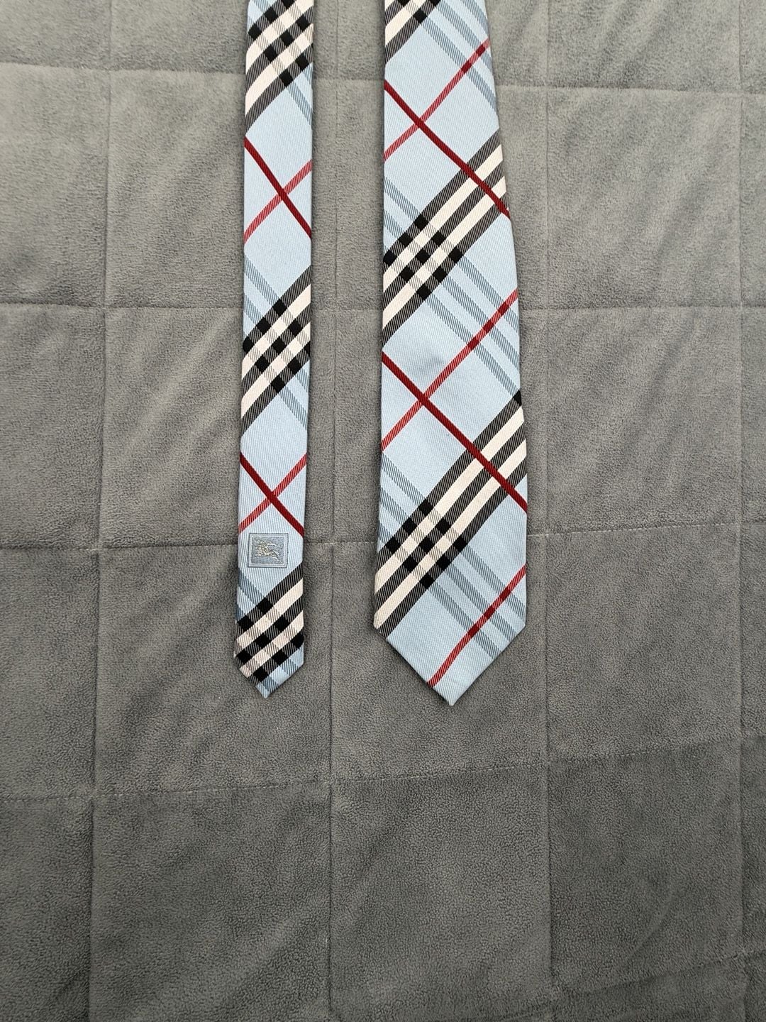 Burberry London Silk Plaid Tie Light Blue Check Italian 6