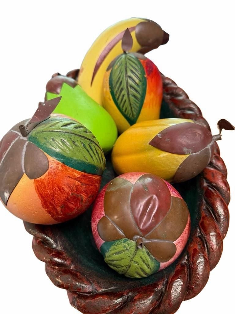 Vintage Hand-Carved Wooden Fruit Set with Basket Bowl 7
