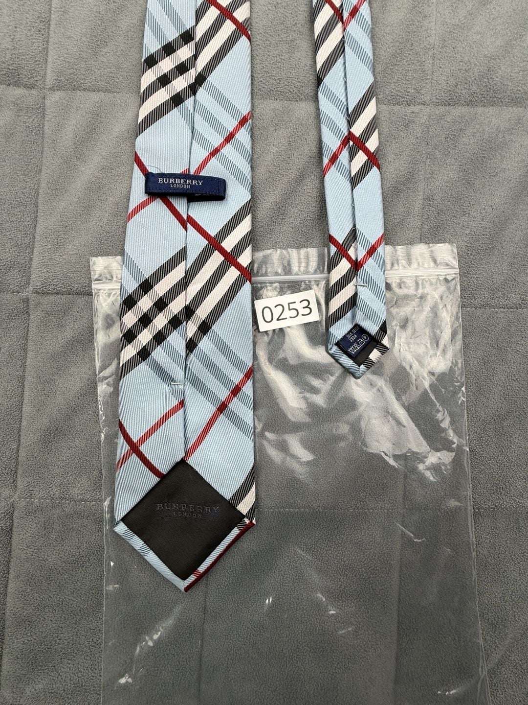 Burberry London Silk Plaid Tie Light Blue Check Italian 12