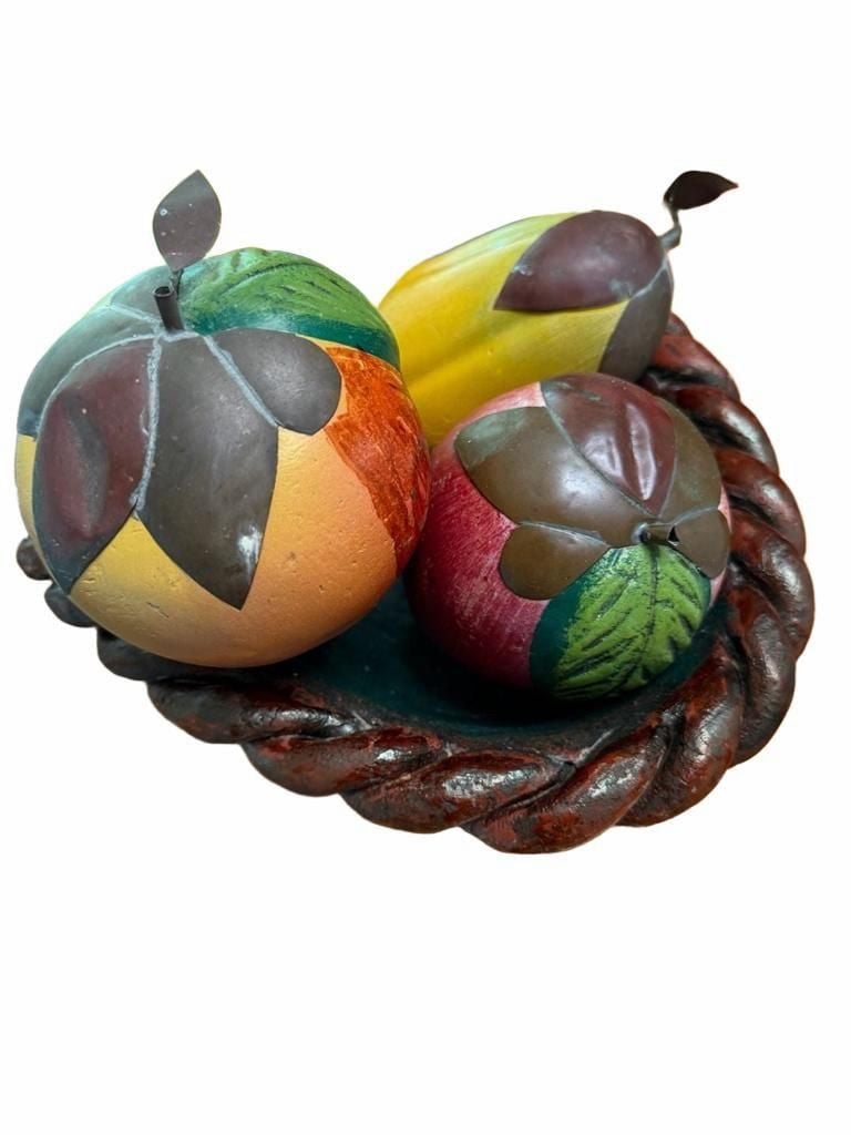 Vintage Hand-Carved Wooden Fruit Set with Basket Bowl 6