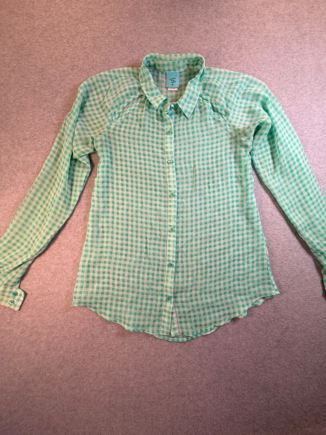 h.i.p. Gingham Button Down Shirt Size M Green White Long Sleeve 2