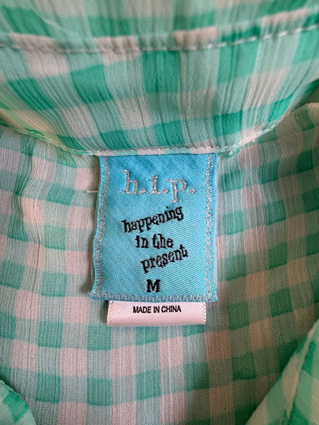 h.i.p. Gingham Button Down Shirt Size M Green White Long Sleeve 3