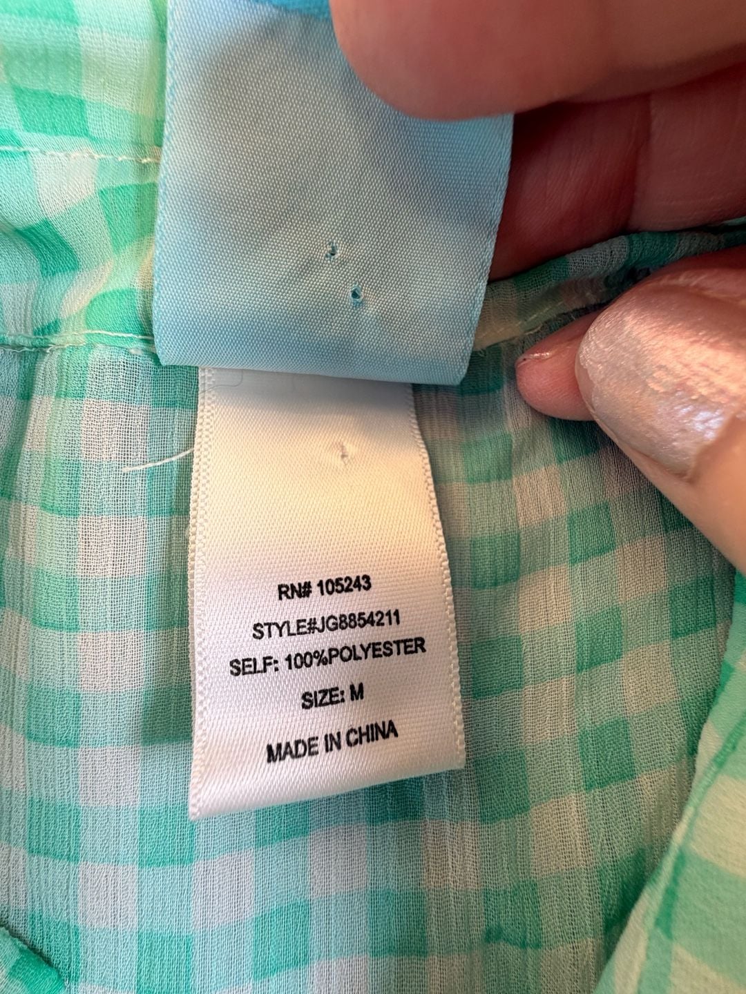 h.i.p. Gingham Button Down Shirt Size M Green White Long Sleeve 4