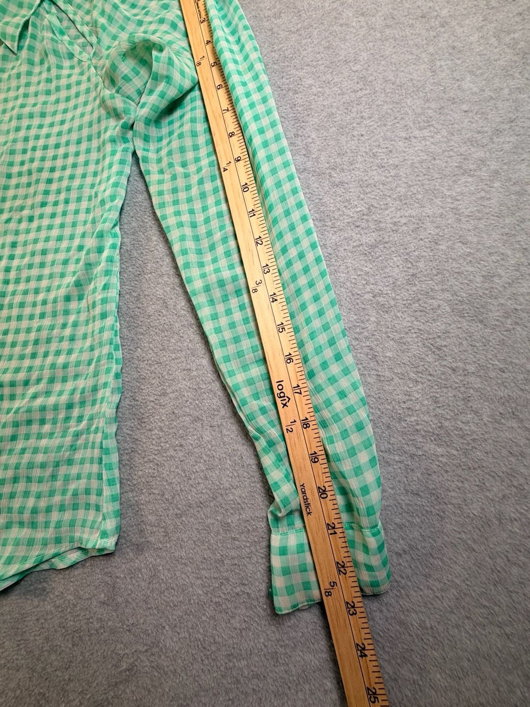 h.i.p. Gingham Button Down Shirt Size M Green White Long Sleeve 6