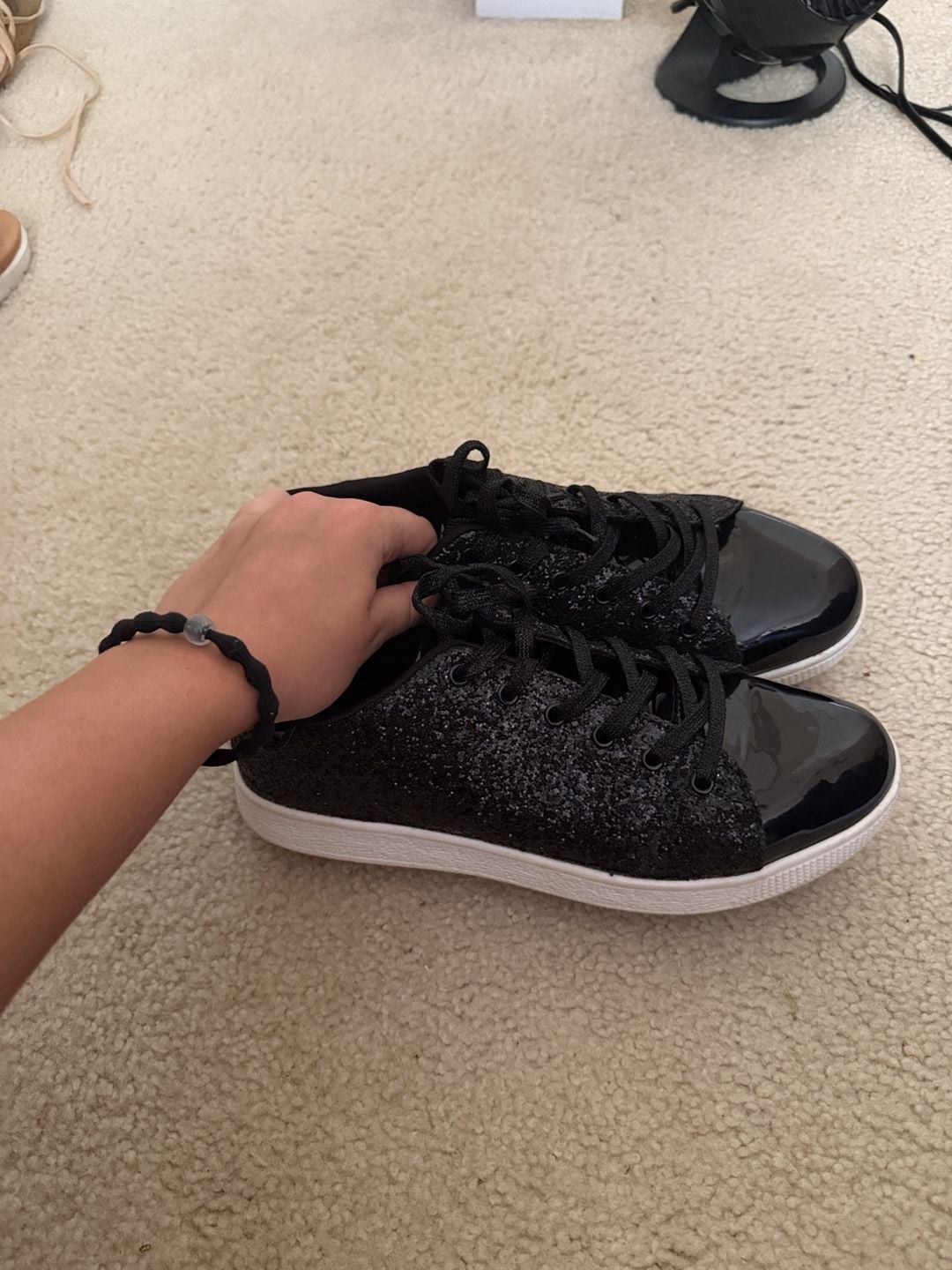 Lucky Step Glitter Sneakers Size 11 Black Patent Cap Toe 3