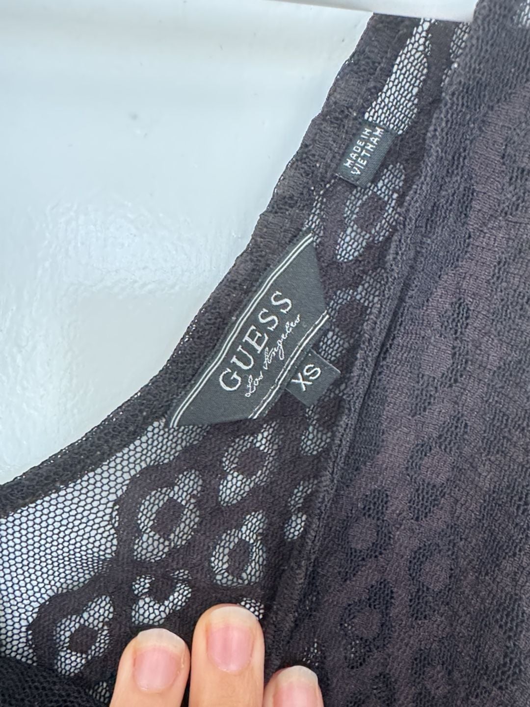 Guess Blouse Size XS Black Lace Short Sleeve Top 3