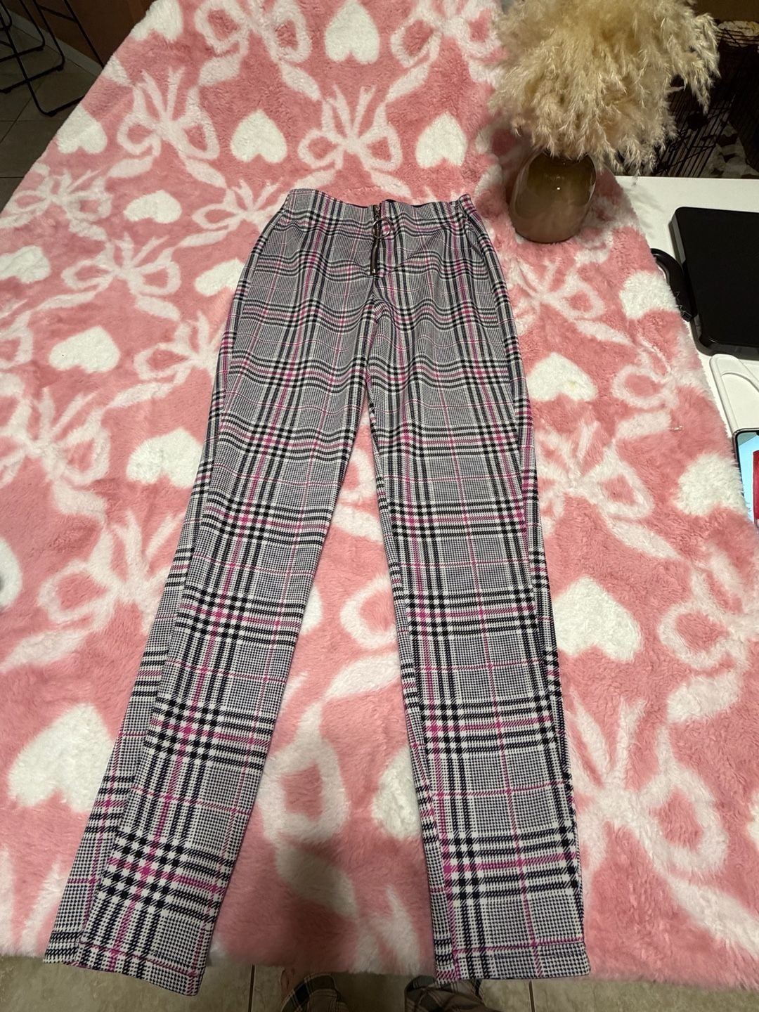 Plaid O-Ring Zip Front Pants 3