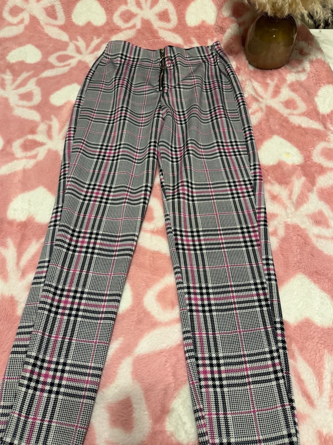 Plaid O-Ring Zip Front Pants 4
