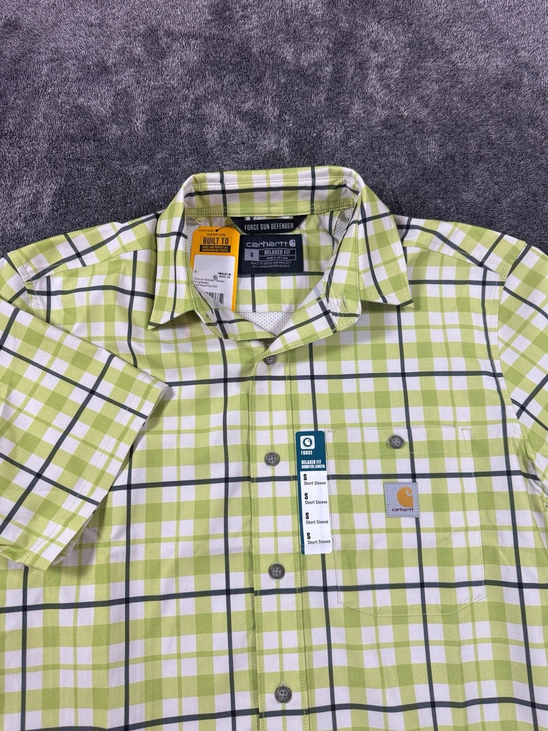 New Carhartt Force Sun Defender Short-Sleeve Plaid Shirt Size S 2