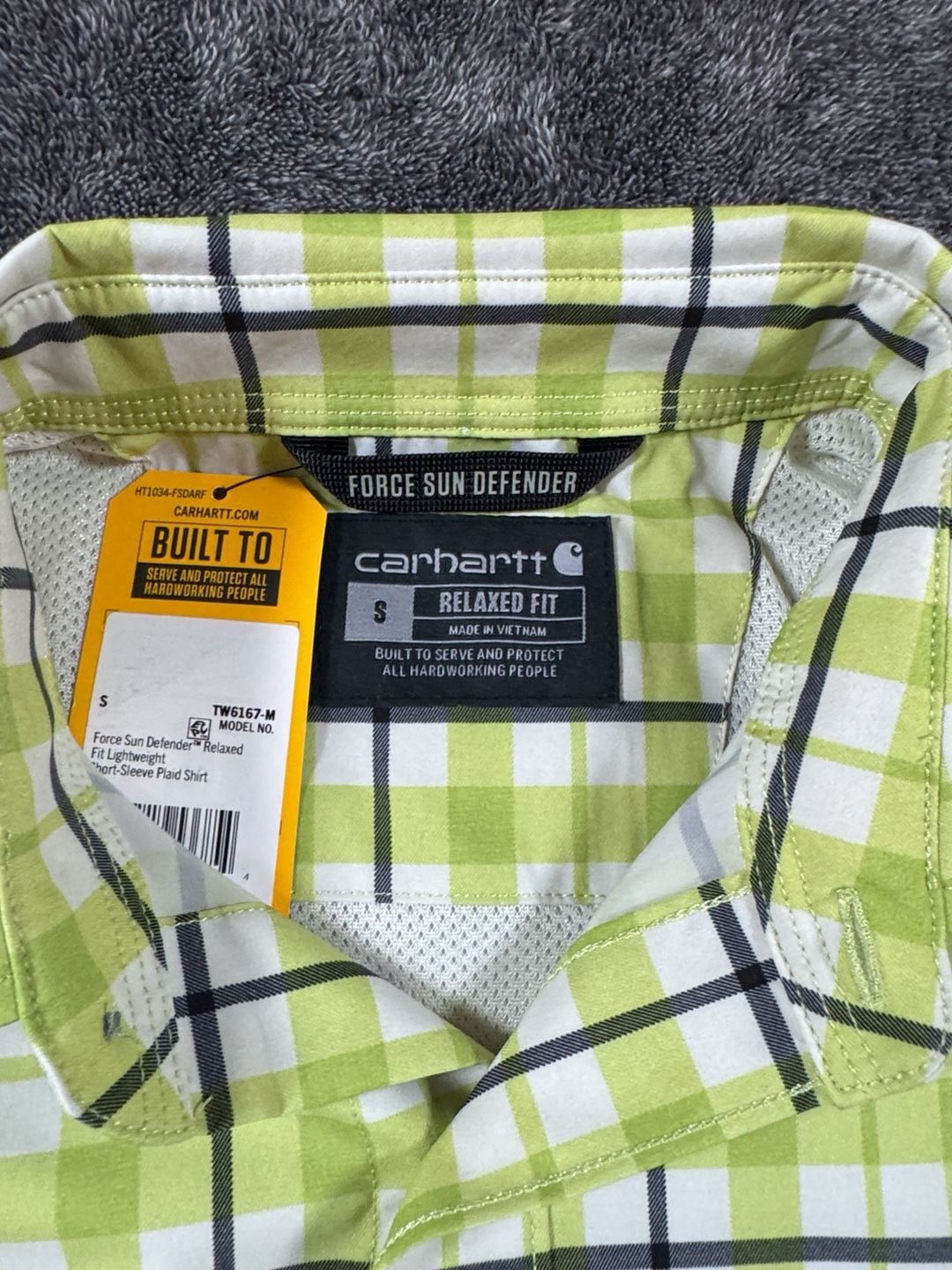 New Carhartt Force Sun Defender Short-Sleeve Plaid Shirt Size S 3