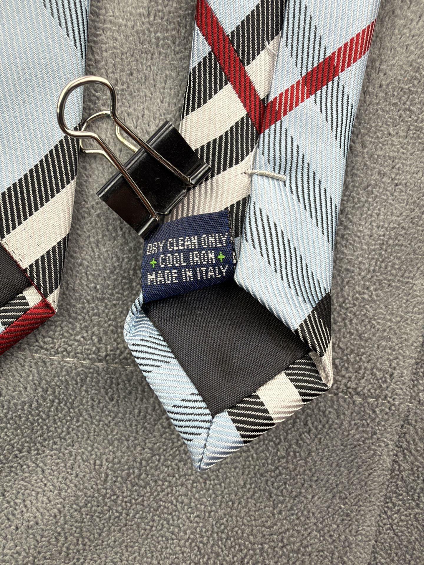 Burberry London Silk Plaid Tie Light Blue Check Italian 9