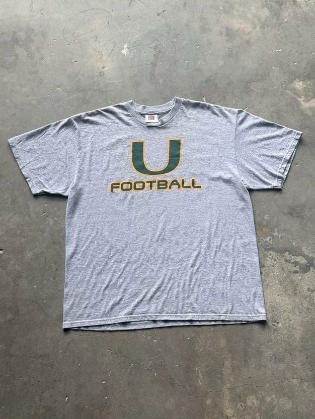 Vintage Y2K Nike Miami Hurricanes Football 2 Sided Graphic T Shirt Mens Size XL 3