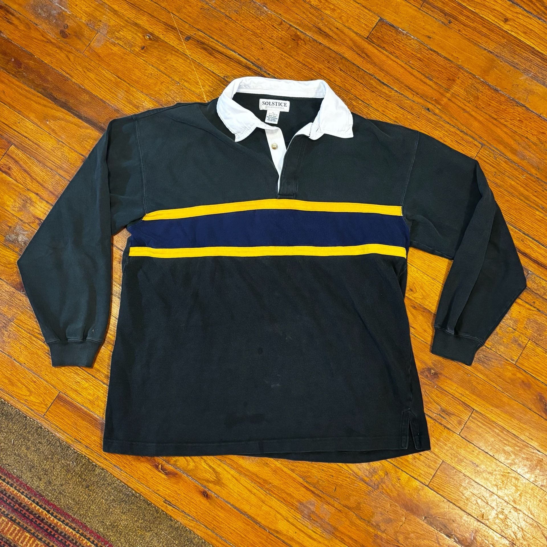 Vintage Solstice International Long Sleeve Rugby Shirt Size L Green 2
