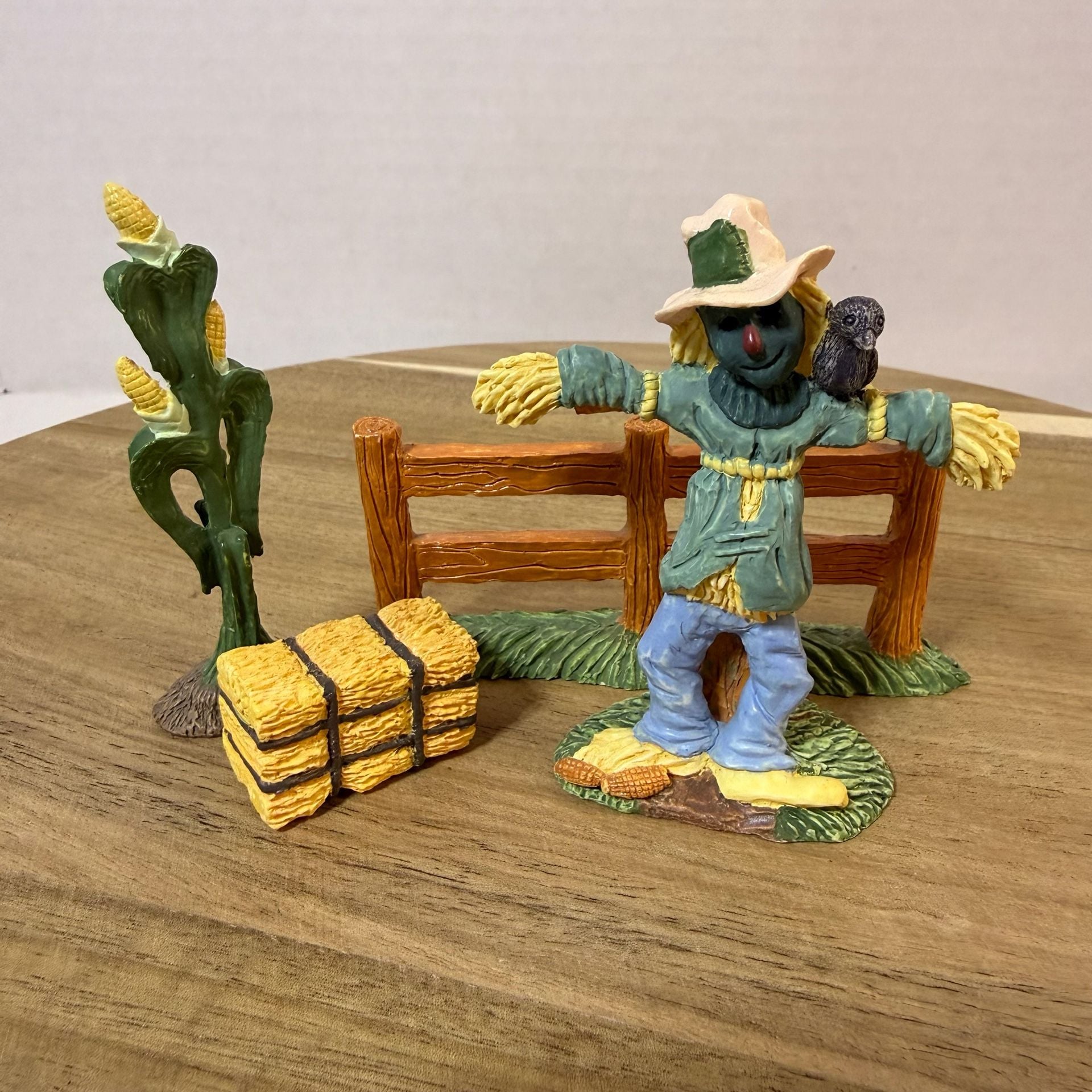 Fall Harvest Scarecrow Figurine Set with Fence Hay Bale Corn 1
