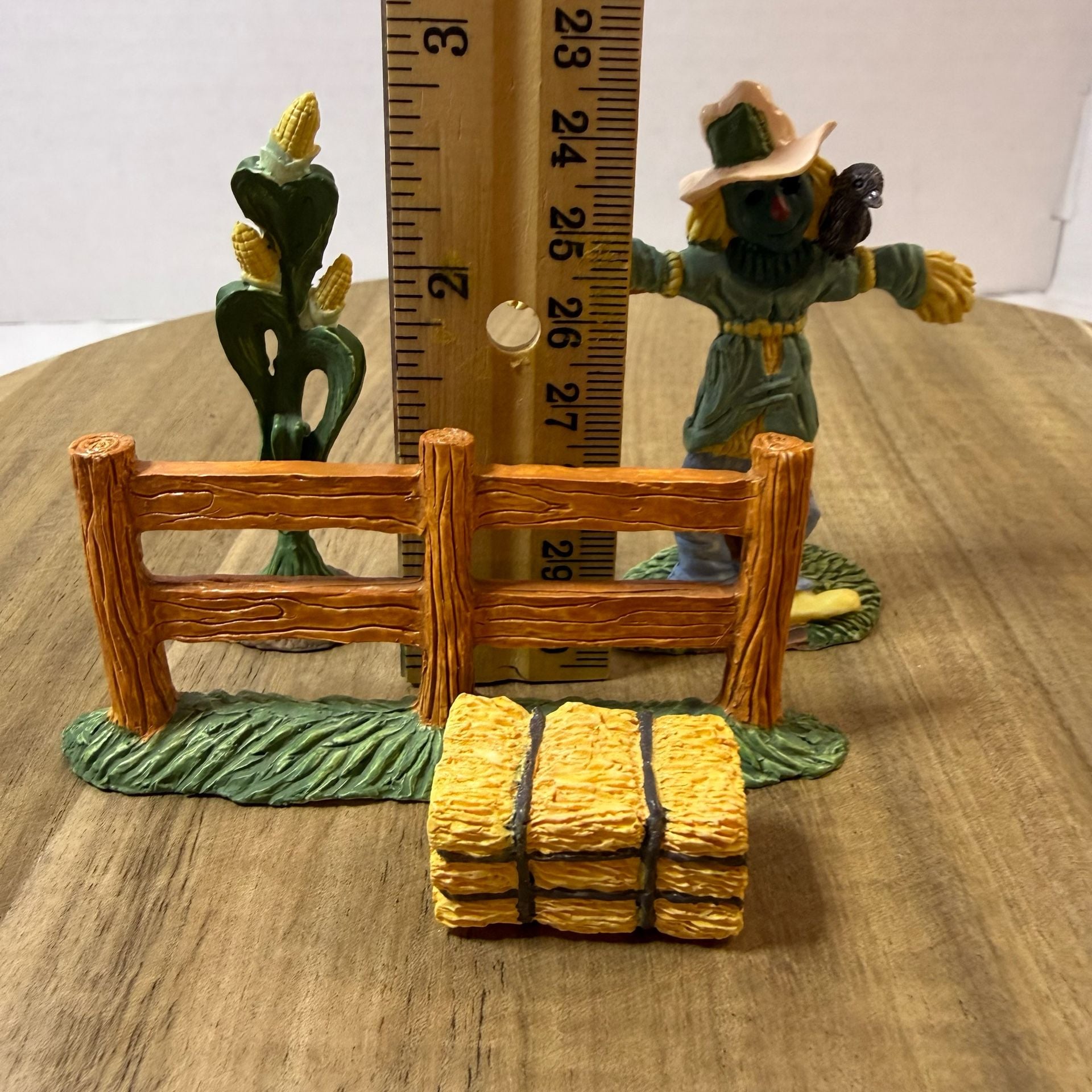 Fall Harvest Scarecrow Figurine Set with Fence Hay Bale Corn 6