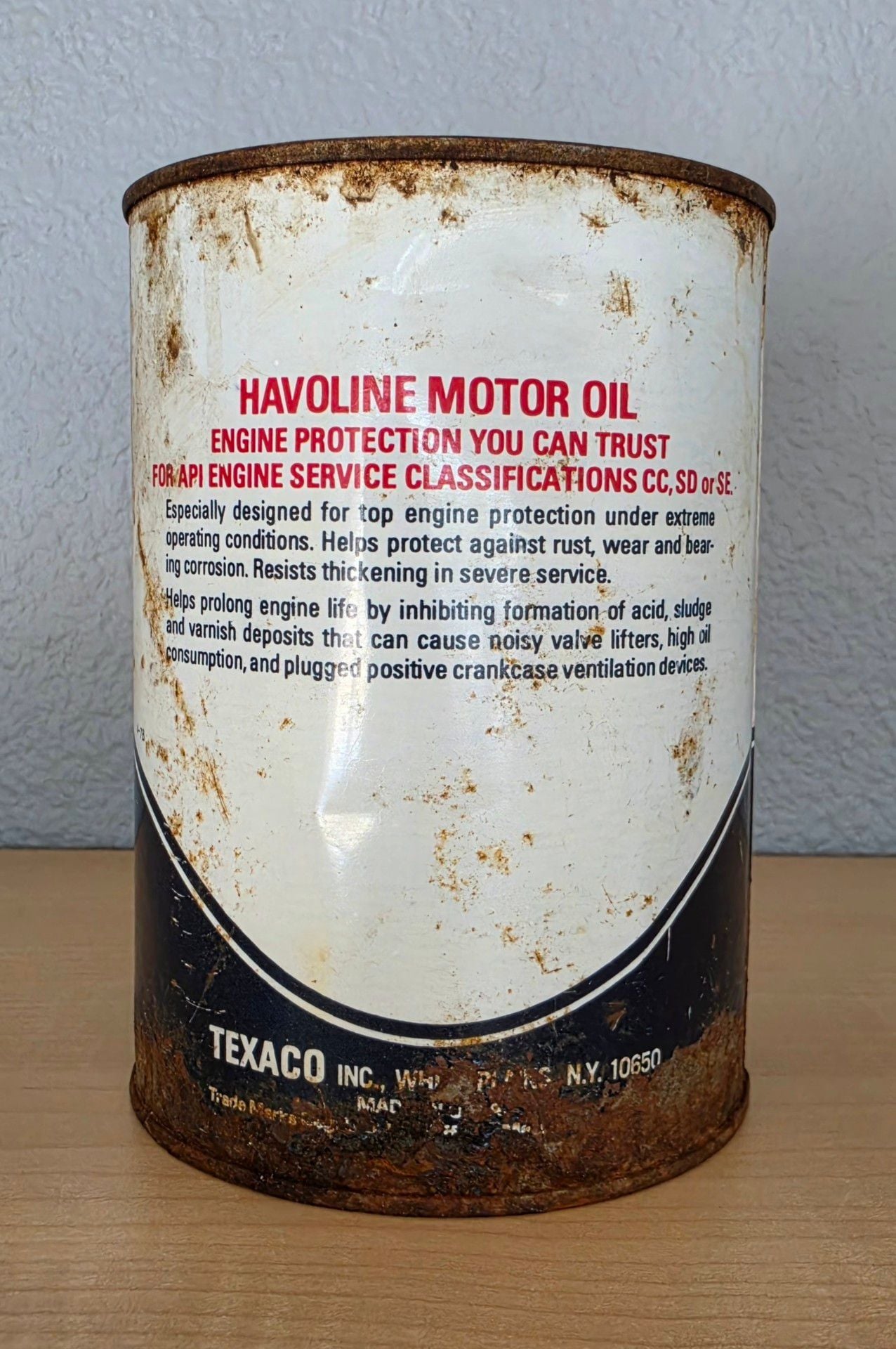 Texaco Havoline Motor Oil 1 Quart Vintage Metal Can 521 2