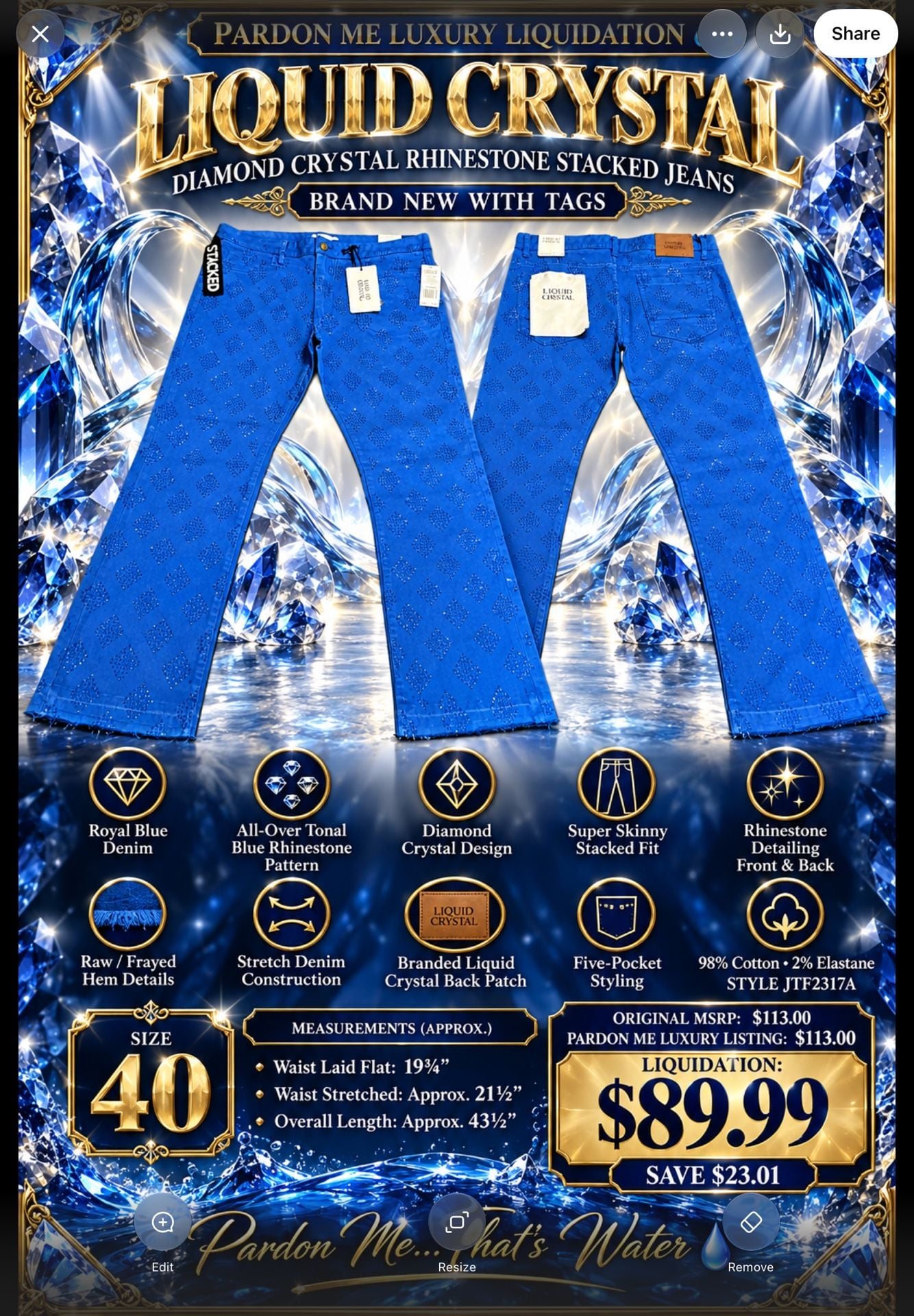 Liquid Crystal Diamond Crystal Rhinestone Stacked Jeans 2