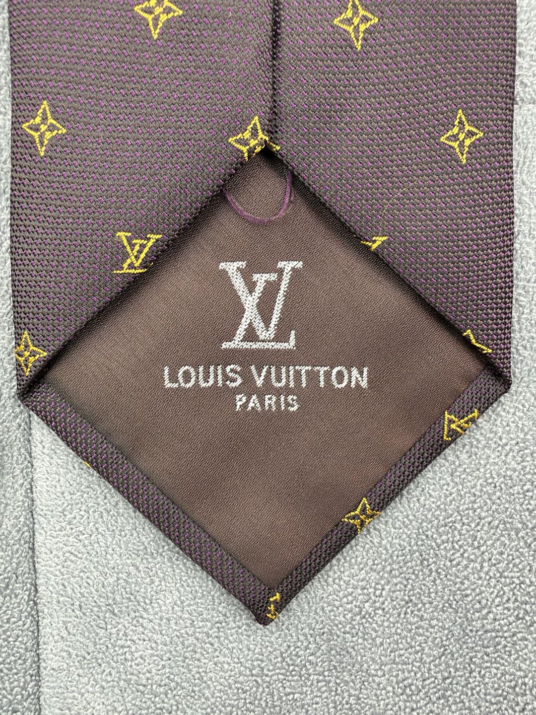 Authentic Louis Vuitton Monogram Silk Tie Brown Gold Luxury Neckwear 2