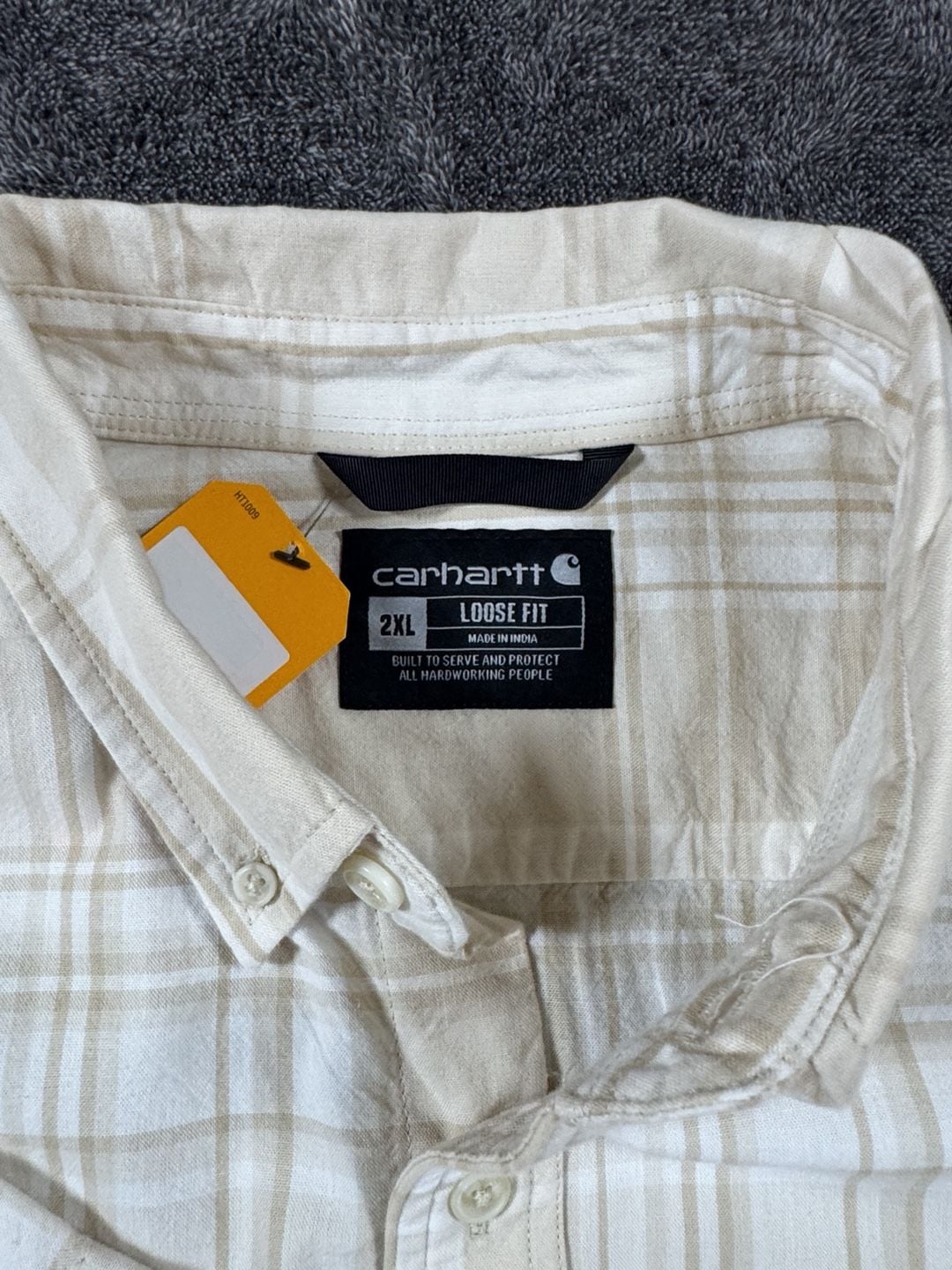 New Carhartt Loose Fit Plaid Short Sleeve Shirt 2XL Tan White 3