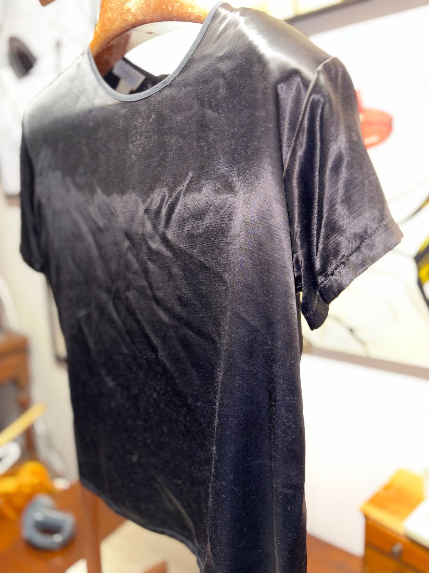 Impressions Of California Medium Black Satin Top Blouse 3
