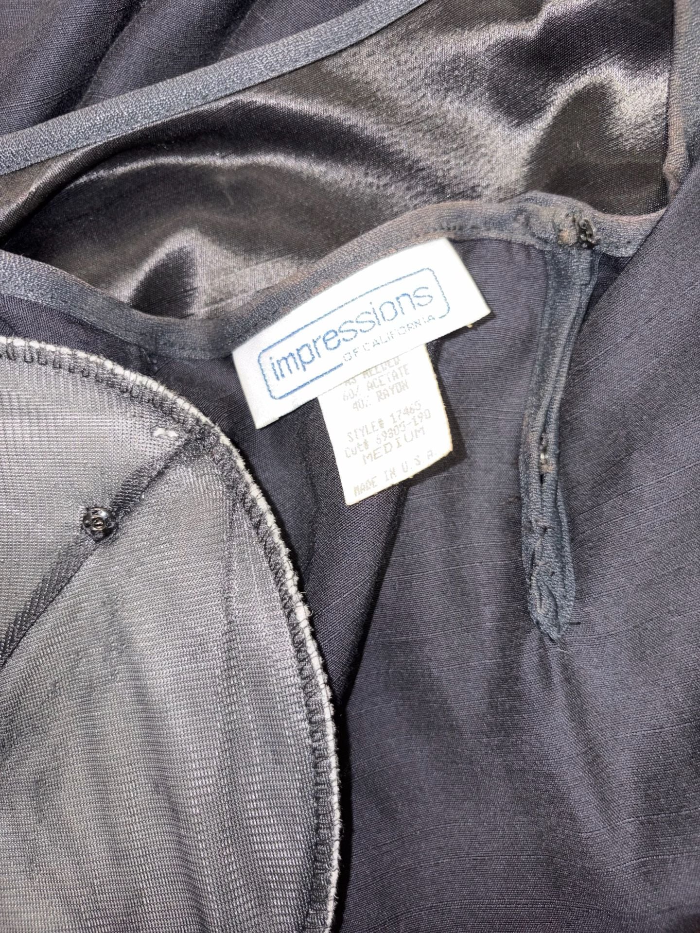 Impressions Of California Medium Black Satin Top Blouse 5