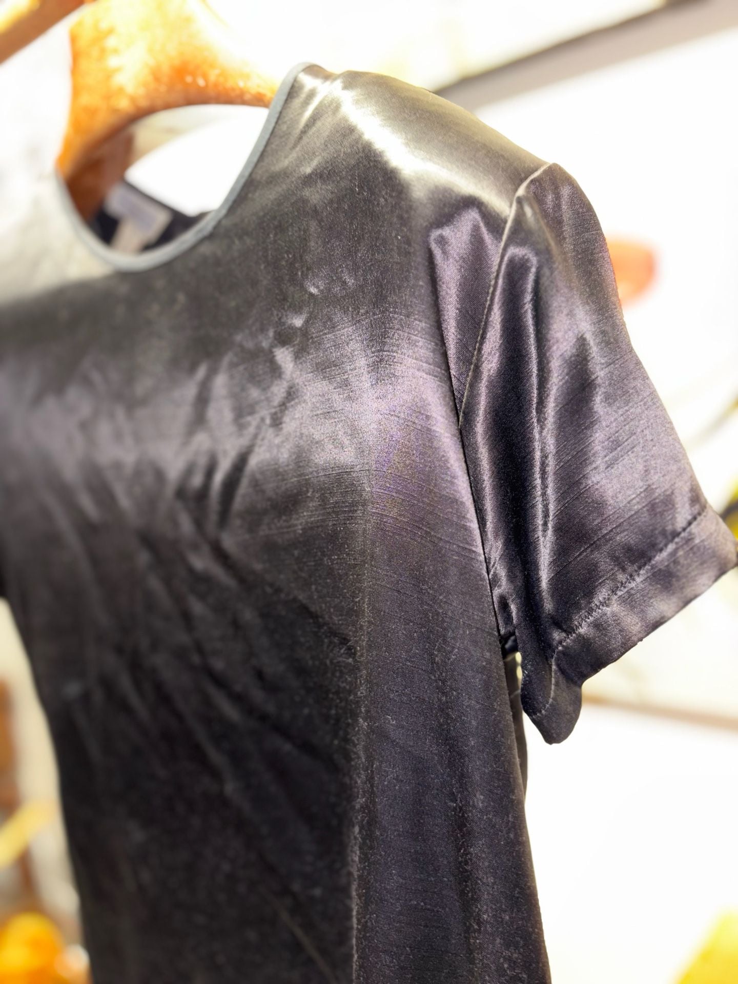 Impressions Of California Medium Black Satin Top Blouse 8