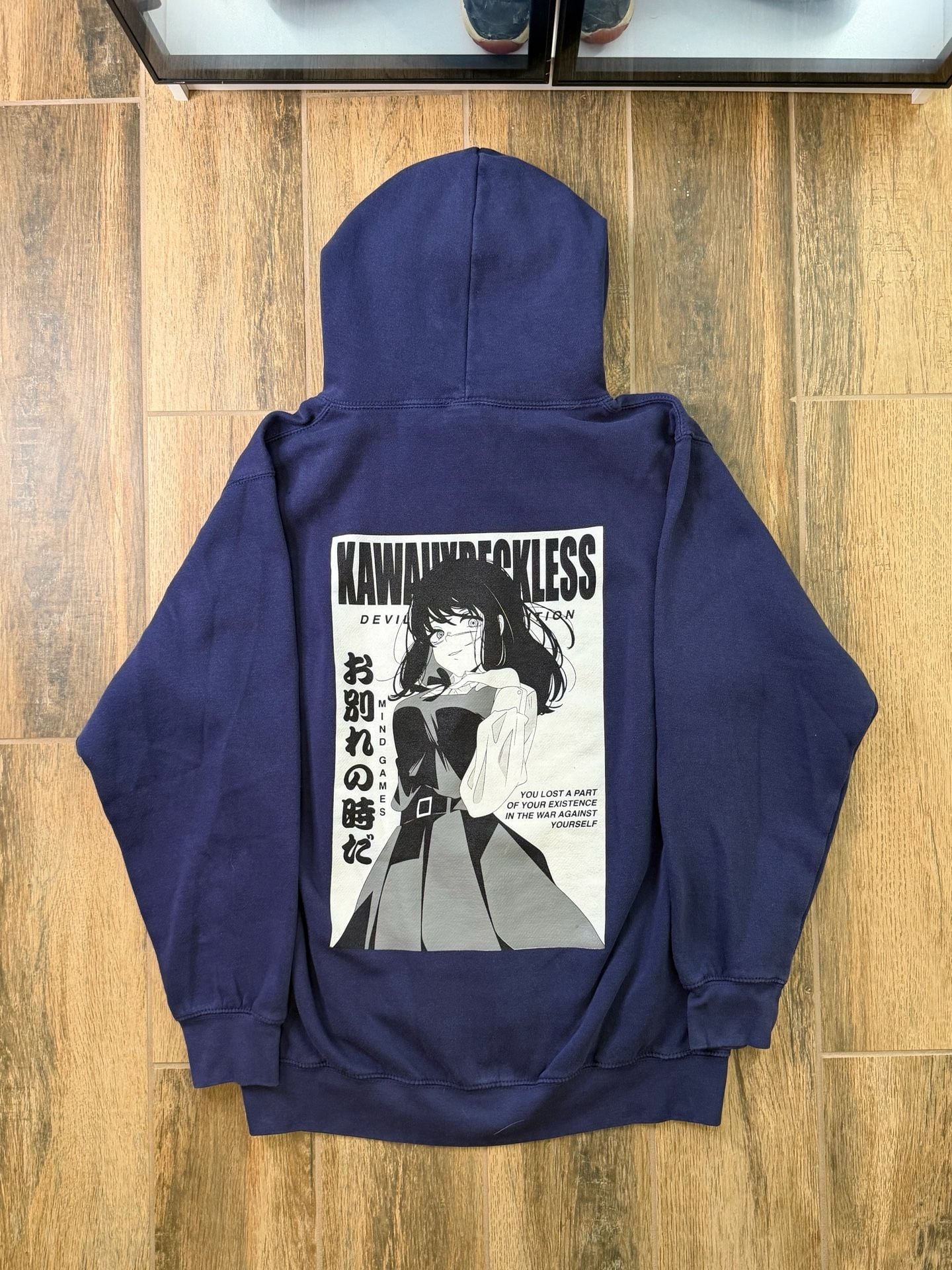 Kimoji Style Anime JDM Graphic Hoodie Size L Navy Blue Kawaii Reckless 4