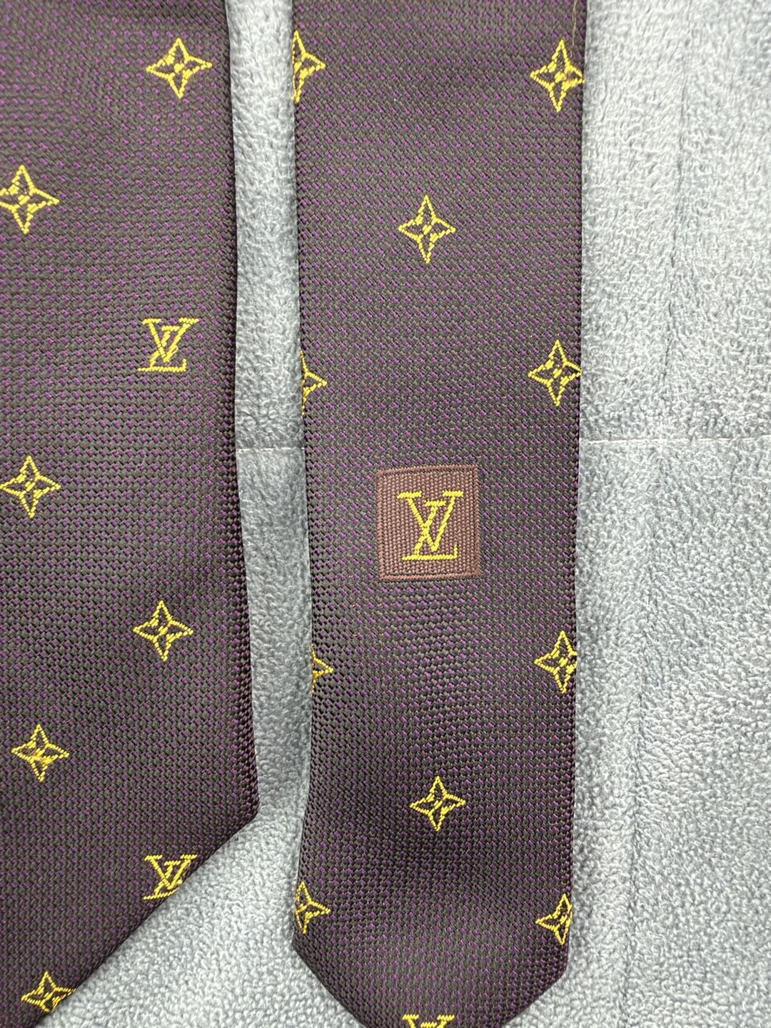 Authentic Louis Vuitton Monogram Silk Tie Brown Gold Luxury Neckwear 7
