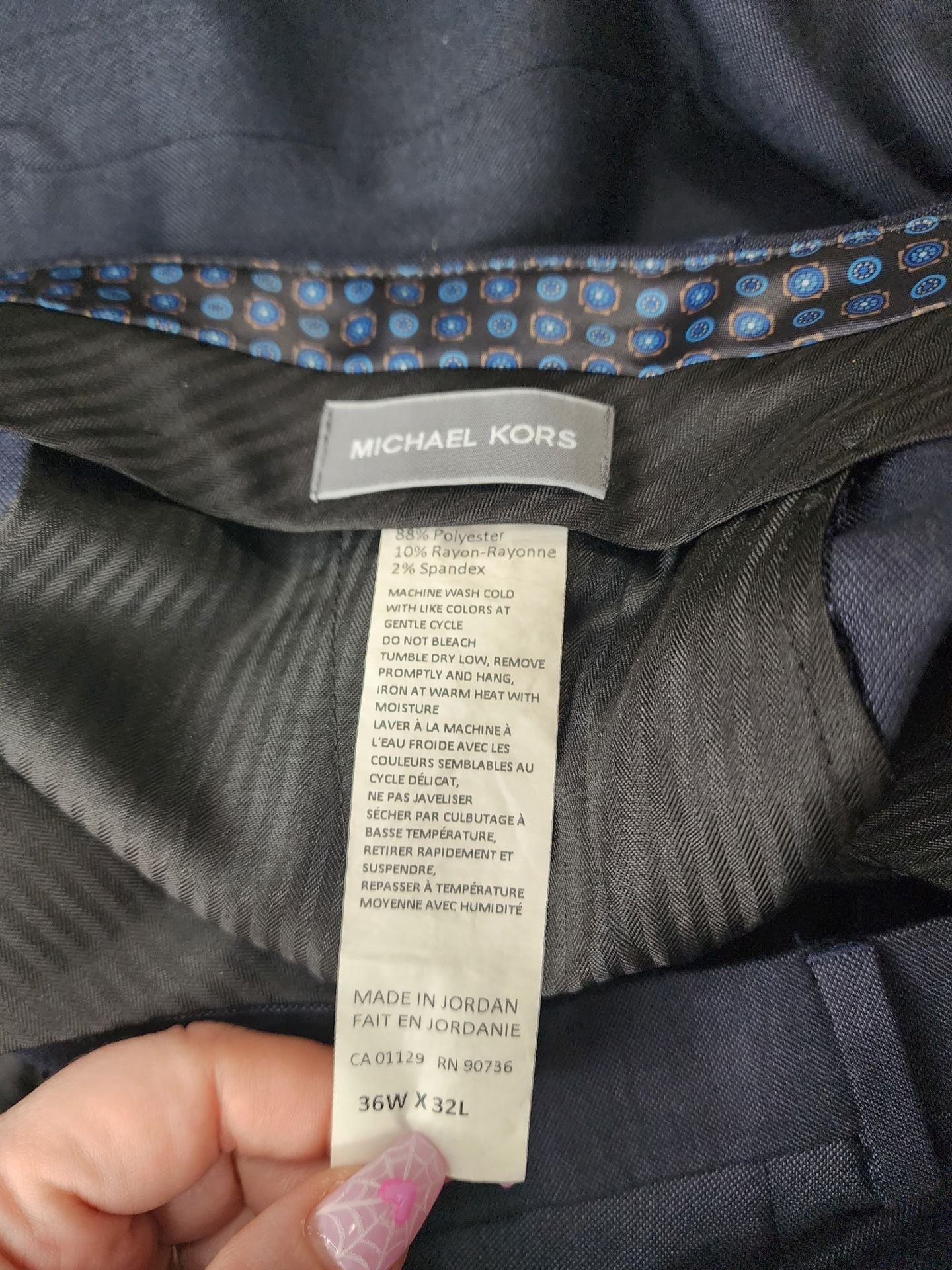 Michael Kors Dress Pants 36W x 32L Navy Blue Stretch Slim Fit Slacks 7