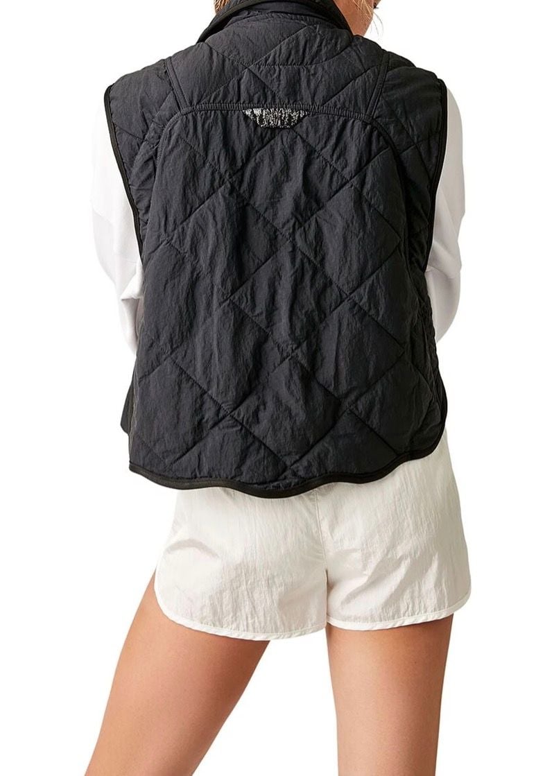 Free People Quilted Scalloped Vest Black Size S 3