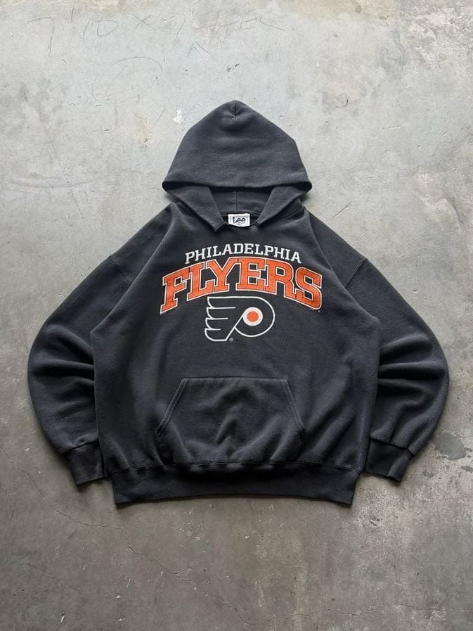Lee Sport Philadelphia Flyers Size L Vintage Black Hoodie Sweatshirt 2
