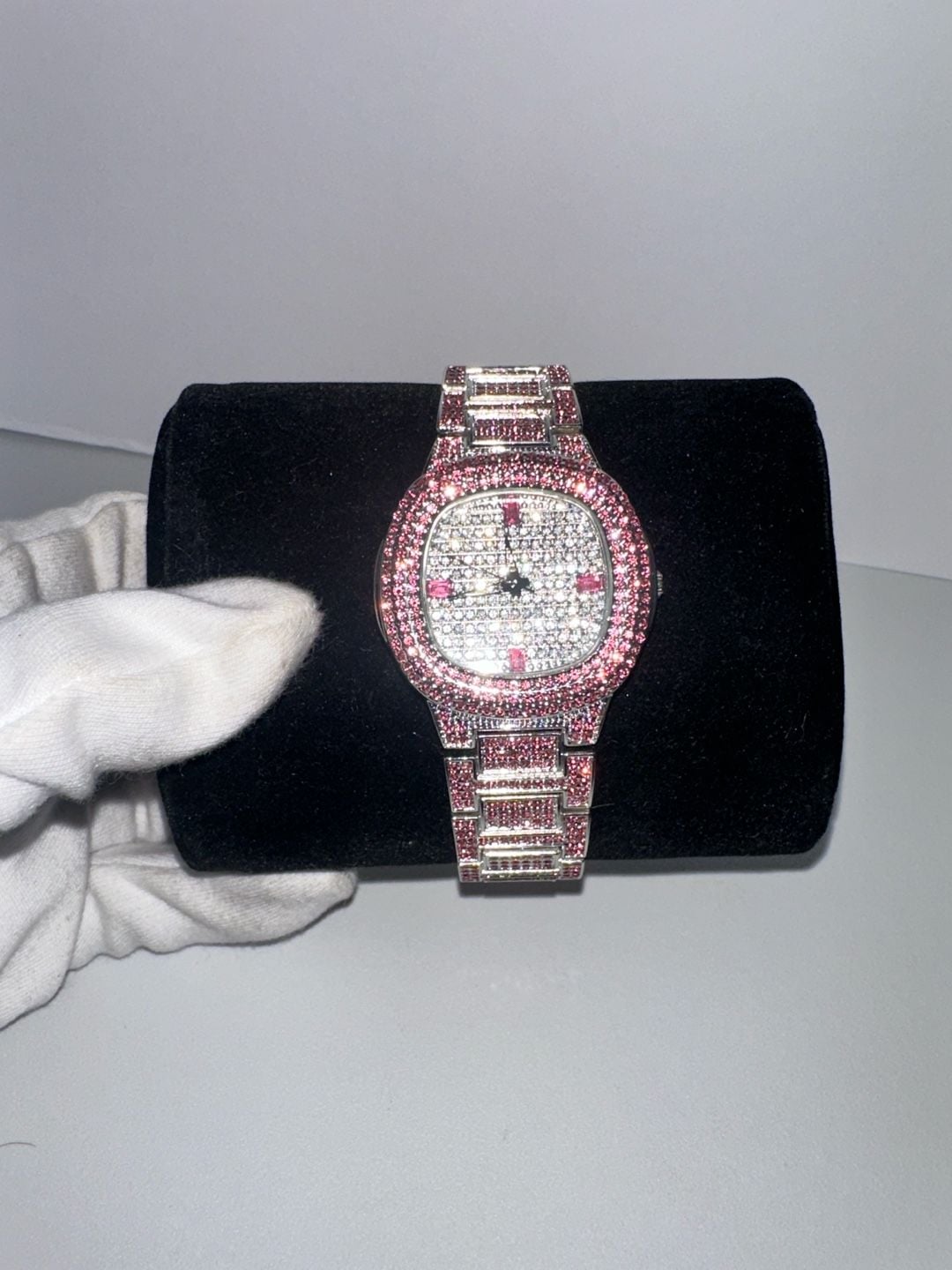 Pink & Silver Iced Out Rhinestone Fashion Watch 2